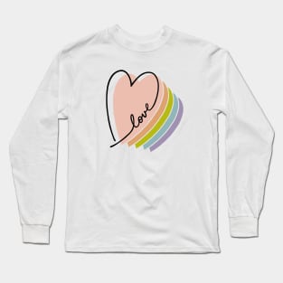 Boho Rainbow Heart Love Letters Line Art Long Sleeve T-Shirt